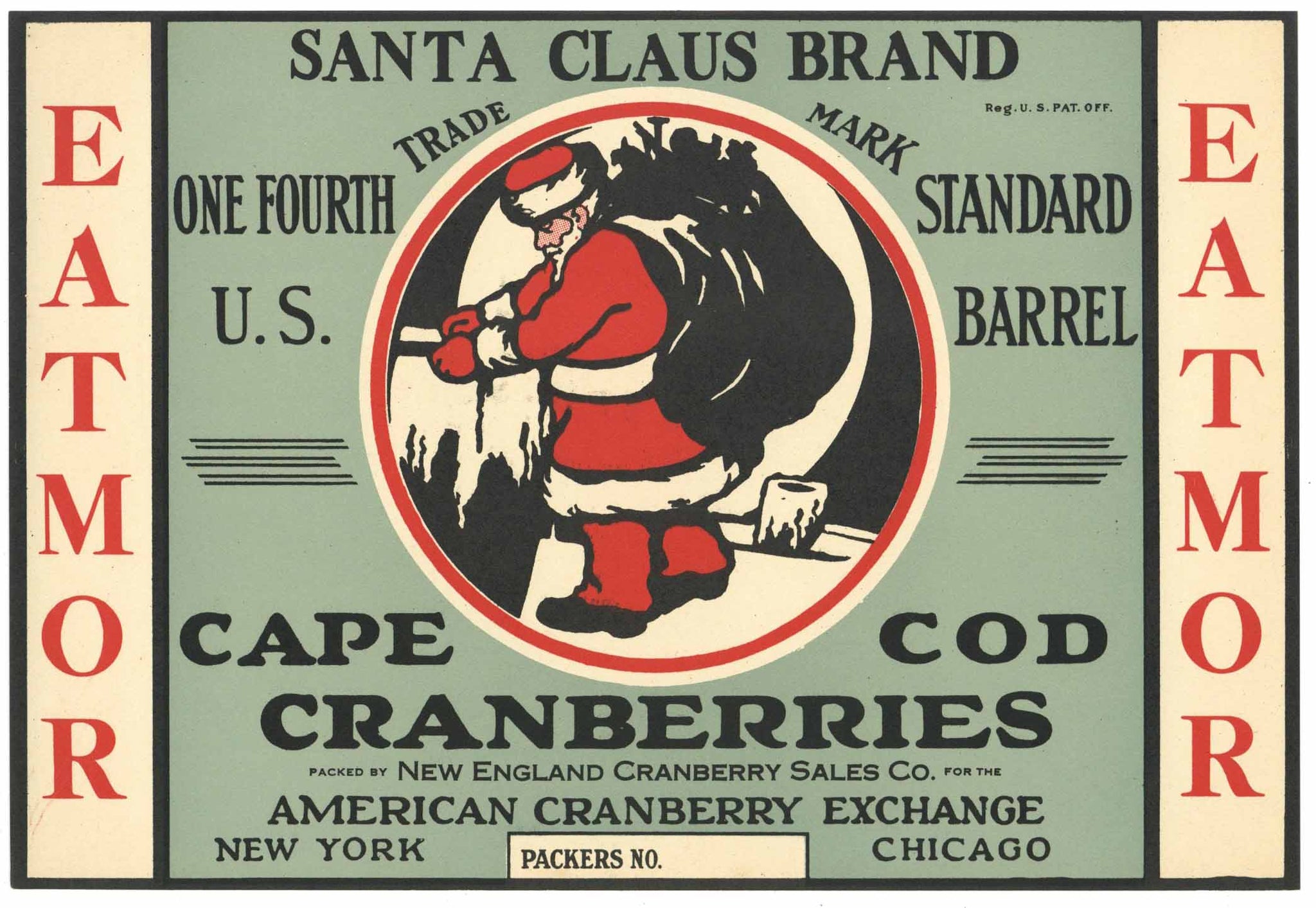 Santa Brand Vintage Cape Cod Cranberry Crate Label, 1/4, six lines