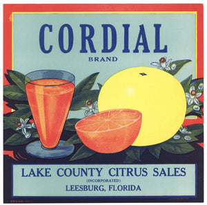 Cordial Brand Vintage Leesburg Florida Citrus Crate Label