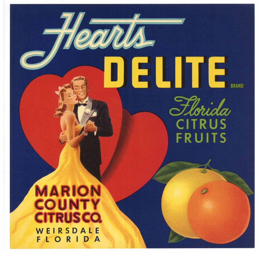 Hearts Delite Brand Vintage Florida Citrus Crate Label, L