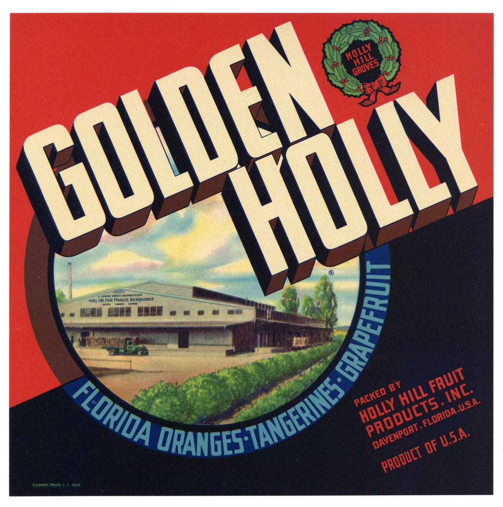 Golden Holly Brand Vintage Davenport Florida Citrus Crate Label