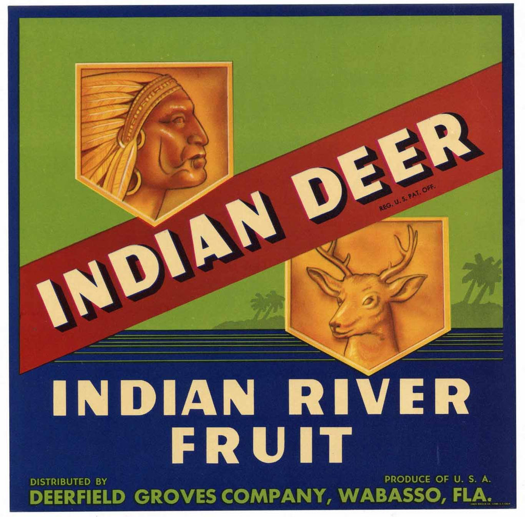 Indian Deer Brand Vintage Wabasso Florida Citrus Crate Label, n