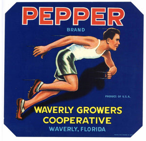 Pepper Brand Vintage Waverly Florida Citrus Crate Label, L, c