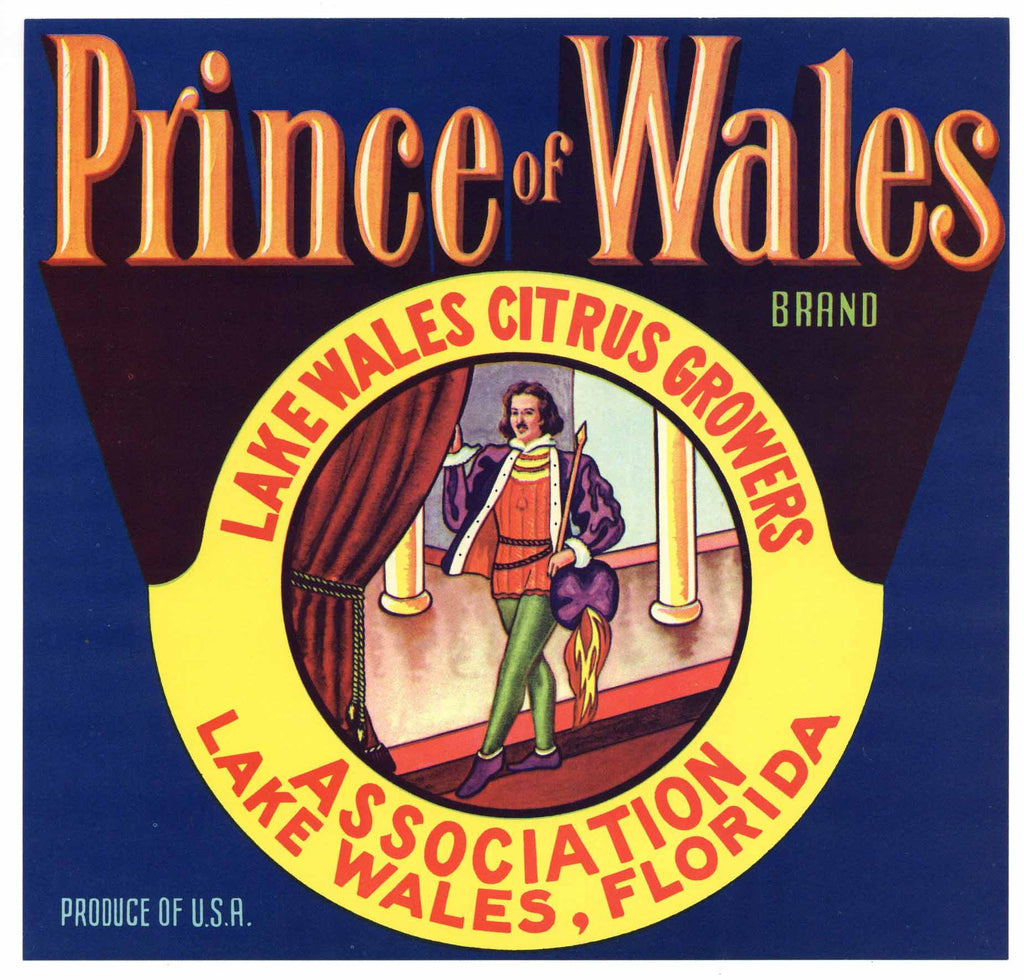 Prince of Wales Brand Vintage Lake Wales Florida Citrus Crate Label