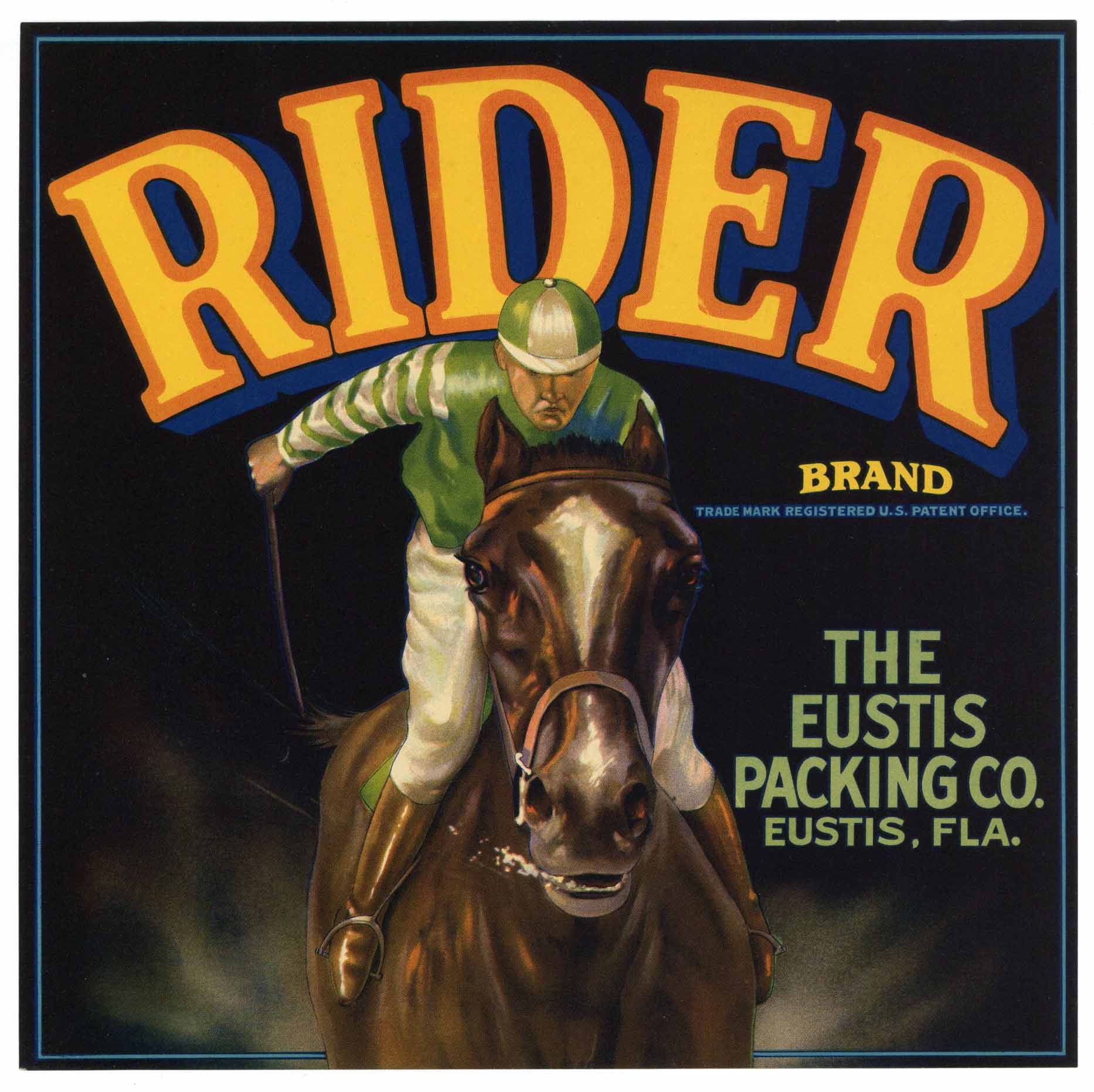 Rider Brand Vintage Eustis Florida Citrus Crate Label