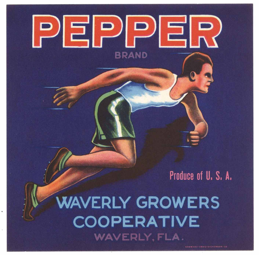Pepper Brand Vintage Waverly Florida Citrus Crate Label, s