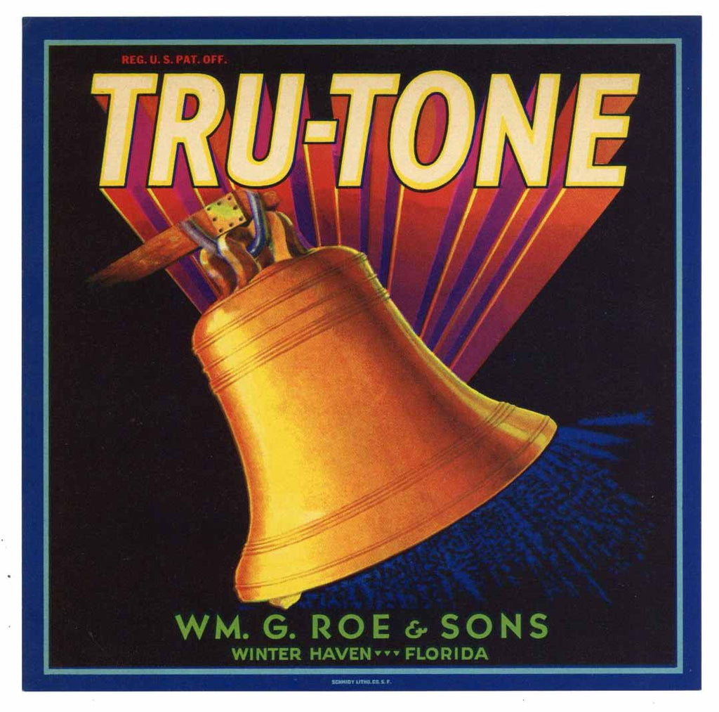 Tru-Tone Brand Vintage Winter Haven Florida Citrus Crate Label 7x7