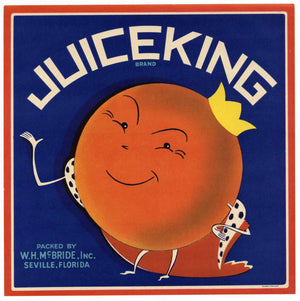 Juice King Brand Vintage Seville Florida Citrus Crate Label, L