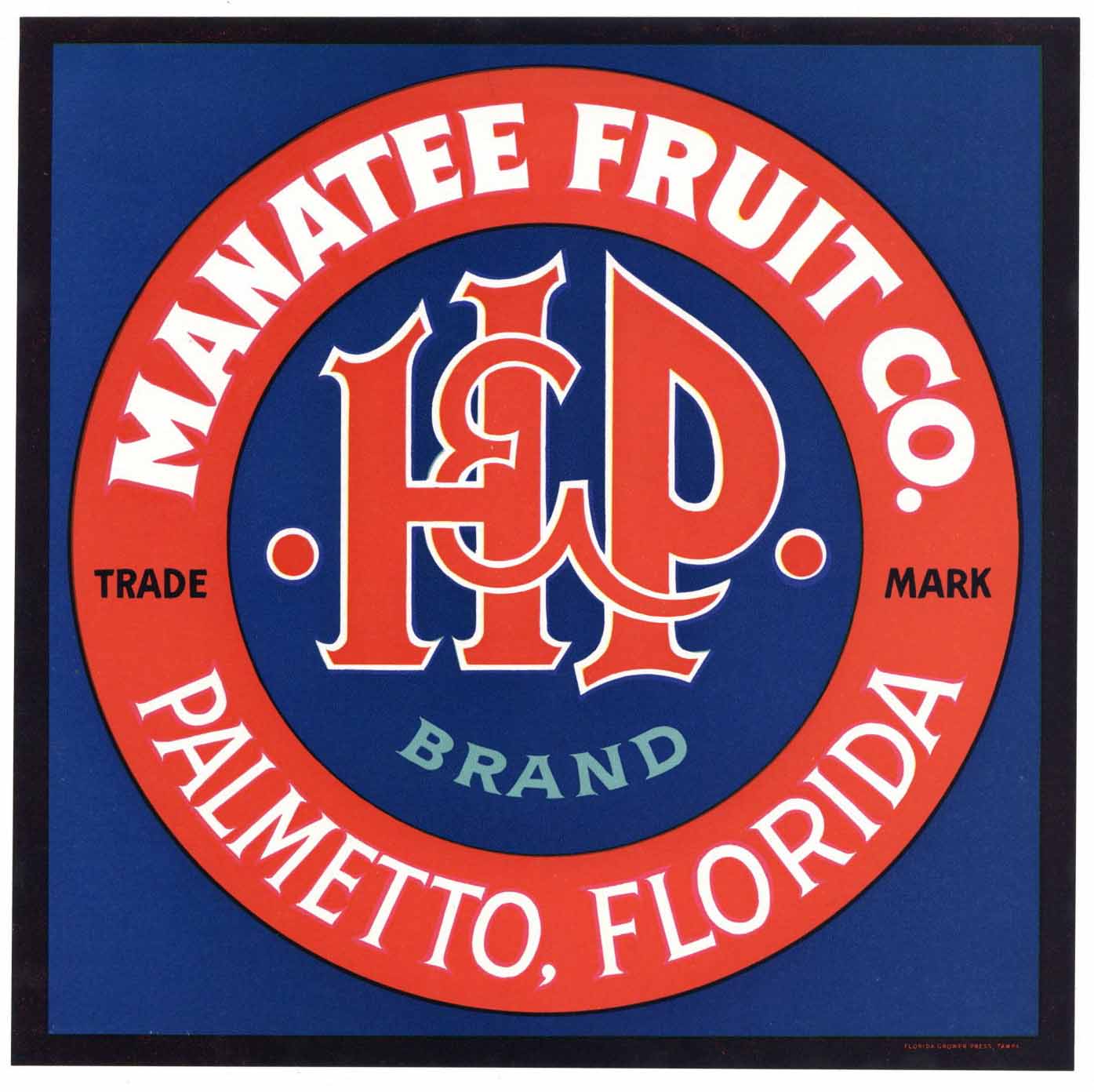 H & P Brand Vintage Palmetto Florida Citrus Crate Label