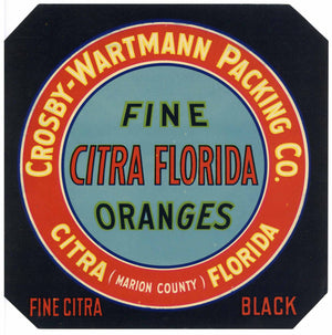 Citra Florida Brand Vintage Florida Citrus Crate Label, black
