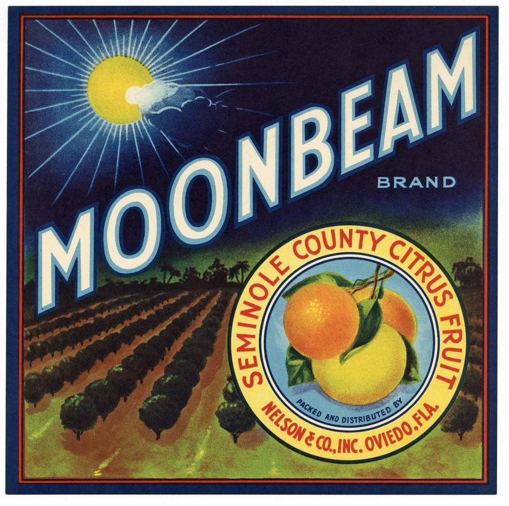 Moonbeam Brand Vintage Oviedo Florida Citrus Crate Label, L