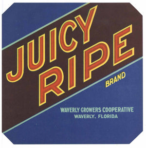 Juicy Ripe Brand Vintage Waverly Florida Citrus Crate Label