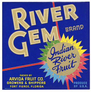 River Gem Brand Vintage Fort Pierce Florida Citrus Crate Label