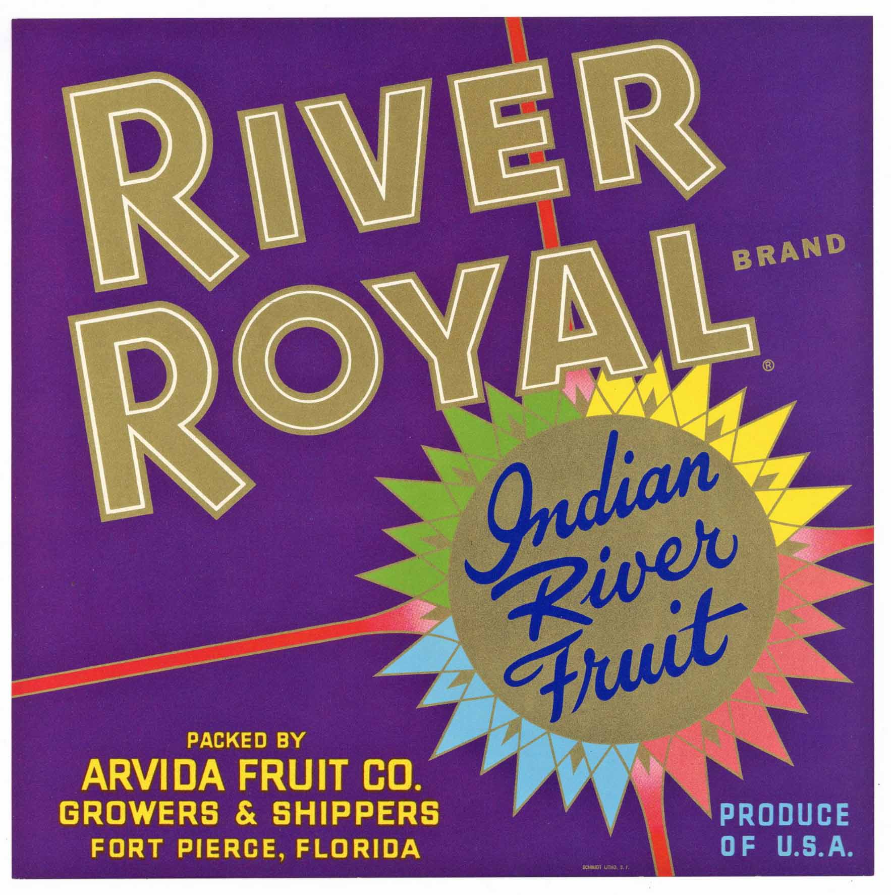 River Royal Brand Vintage Fort Pierce Florida Citrus Crate Label