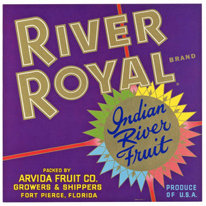 River Royal Brand Vintage Fort Pierce Florida Citrus Crate Label