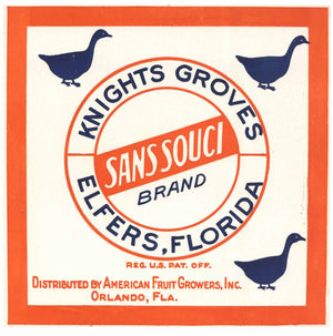 Sans Souci Brand Vintage Orlando Florida Citrus Crate Label