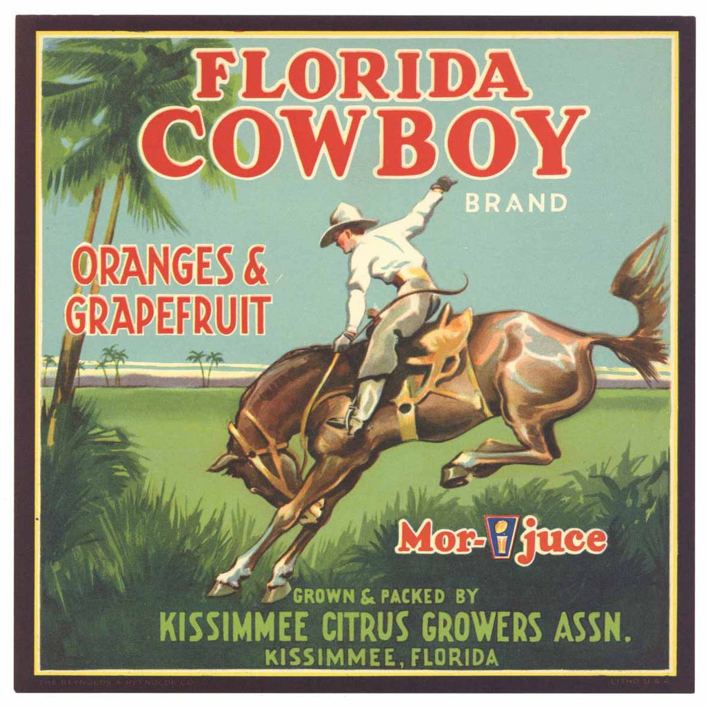 Florida Cowboy Brand Vintage Citrus Crate Labe, m