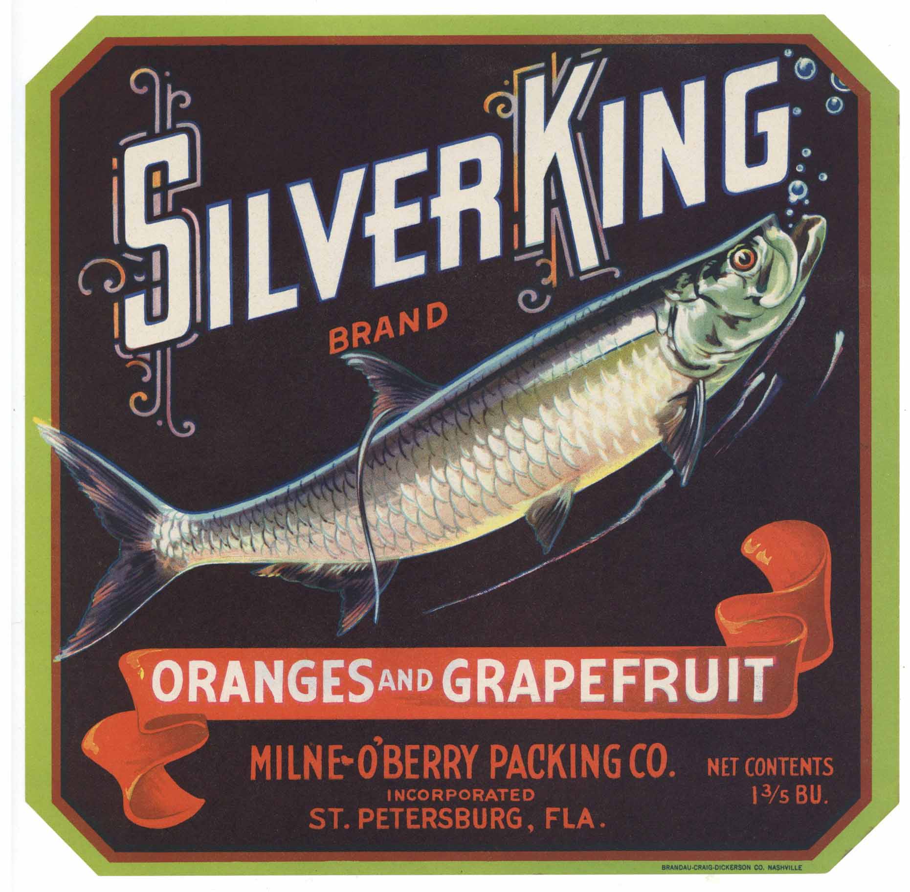 Silver King Brand Vintage St. Peterburg Florida Citrus Crate Label