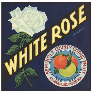 White Rose Brand Vintage Oviedo Florida Citrus Crate Label, s