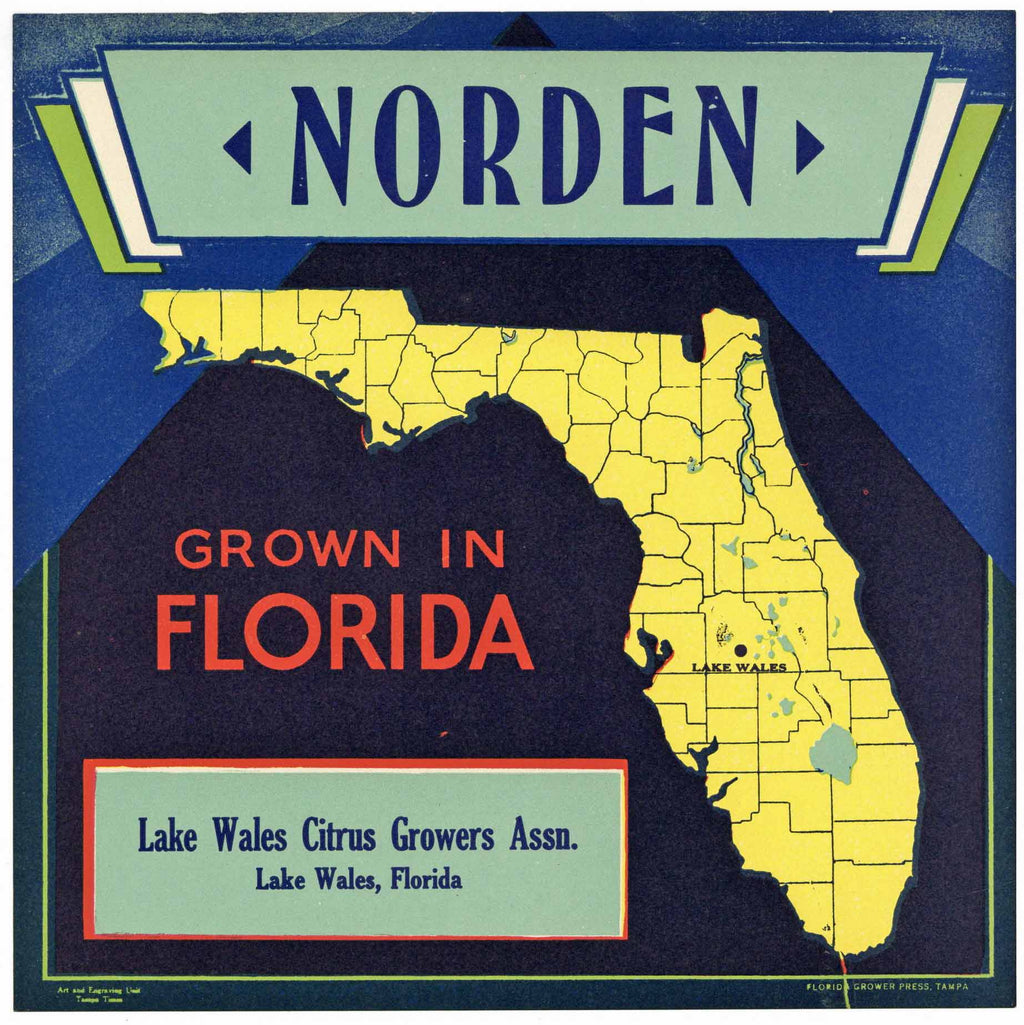 Norden Brand Vintage Lake Wales Florida Citrus Crate Label
