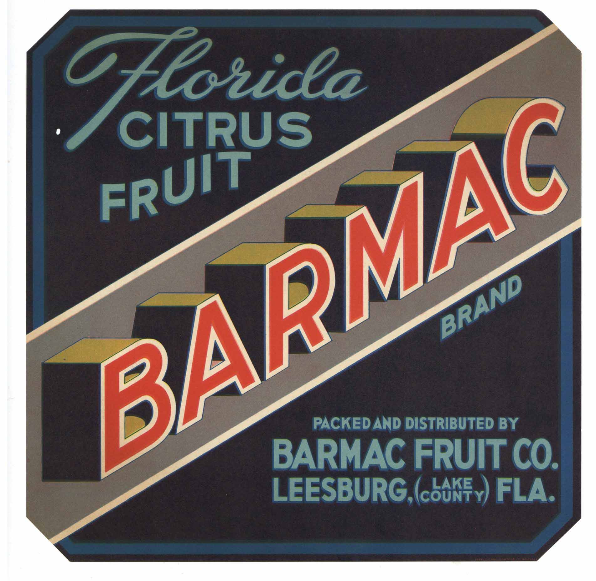 Barmac Brand Vintage Leesburg Florida Citrus Crate Label