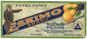 Eskimo Brand Vintage Medford Oregon Pear Crate Label, lug
