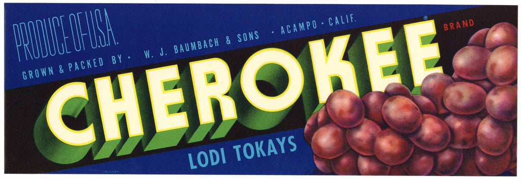 Cherokee Brand Vintage Lodi, California Grape Crate Label