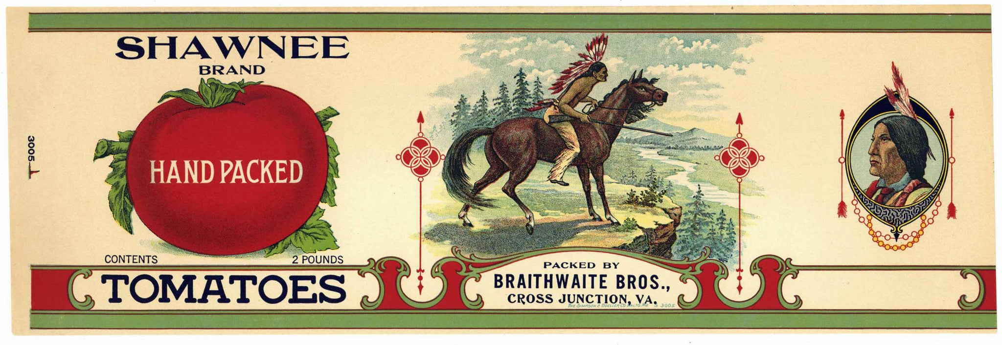 Shawnee Brand Vintage Cross Junction Virginia Can Label
