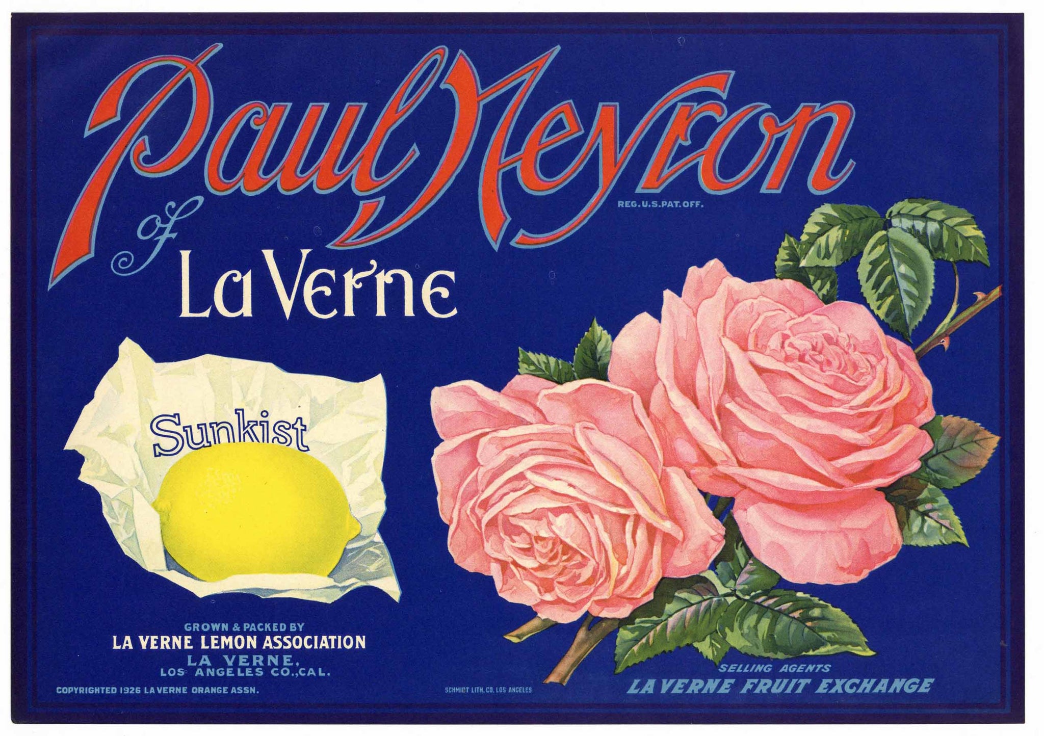 Paul Neyron Brand Vintage La Verne Lemon Crate Label