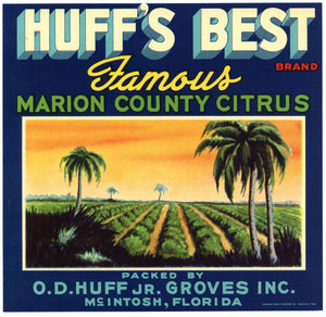 Huff's Best Brand Vintage McIntosh Florida Citrus Crate Label