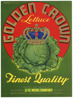 Golden Crown Brand Vintage Watsonville Vegetable Crate Label
