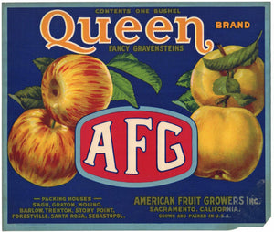 Queen Brand Vintage AFG Gravenstein Apple Crate Label