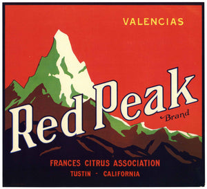 Red Peak Brand Vintage Tustin Orange Crate Label