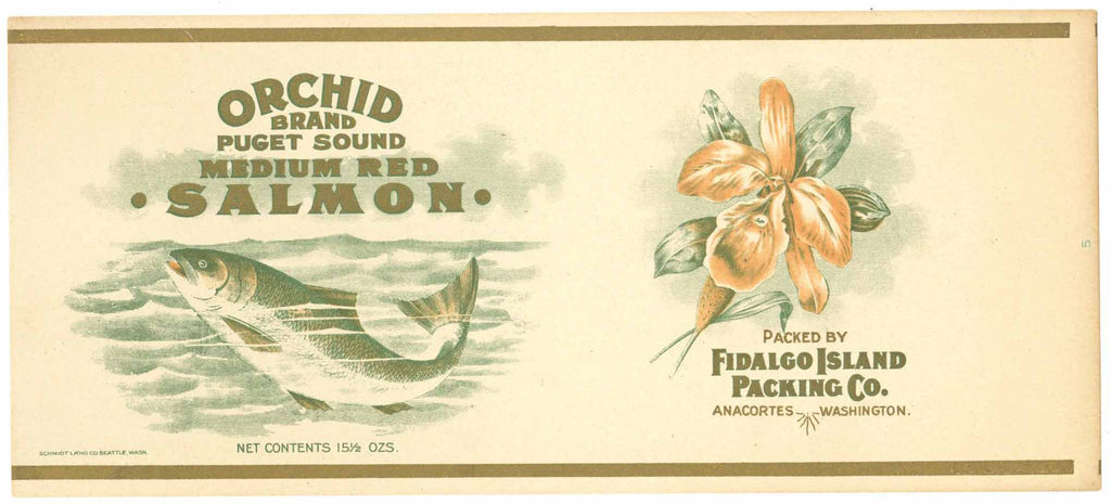 Orchid Brand Vintage Salmon Can Label, wear