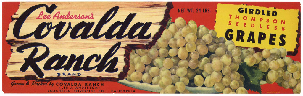 Covalda Ranch Brand Vintage Coachella California Grape Crate Label