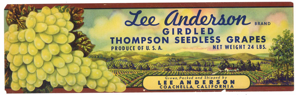 Lee Anderson Brand Vintage Coachella California Grape Crate Label