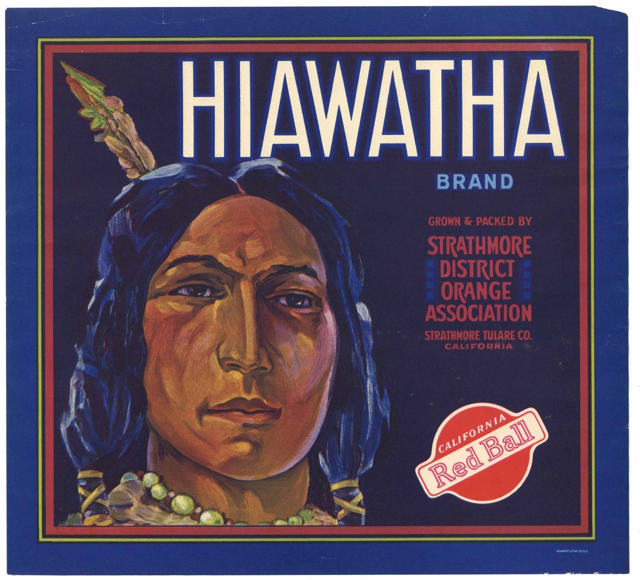 Hiawatha Brand Vintage Orange Crate Label
