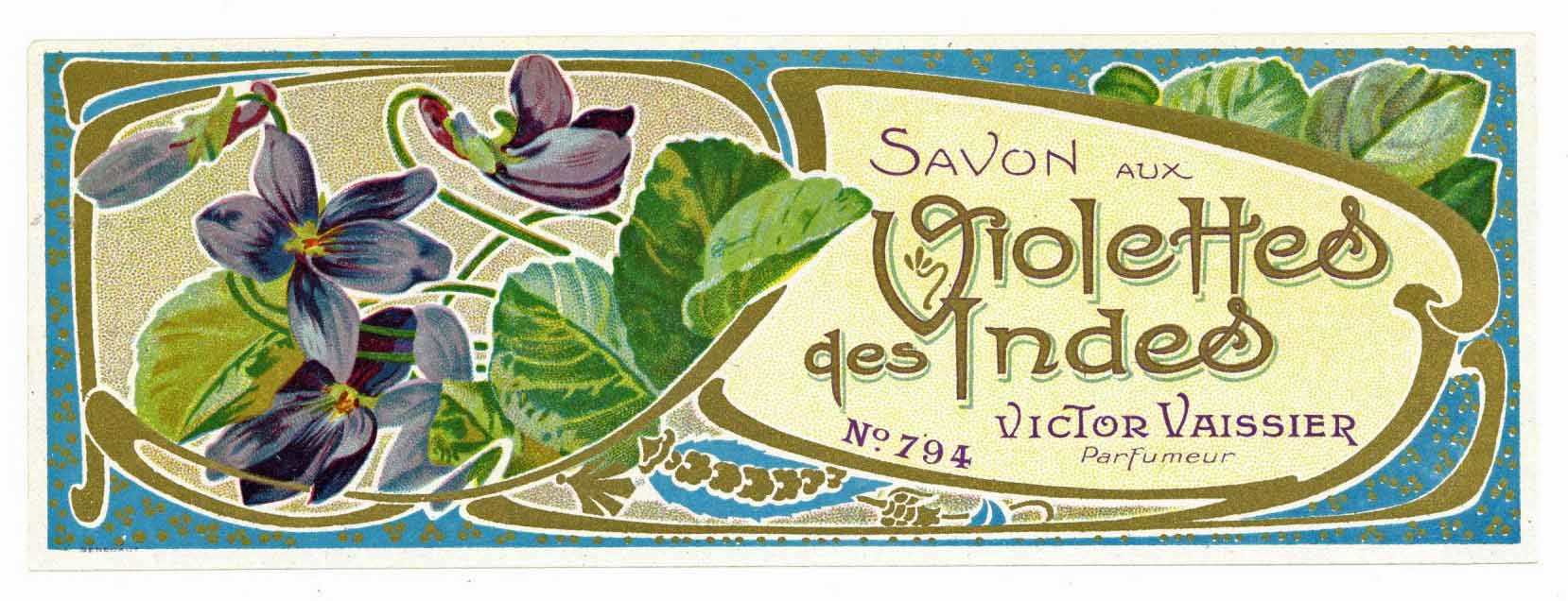 Savon Aux Violettes des Indes Brand Vintage French Soap Label