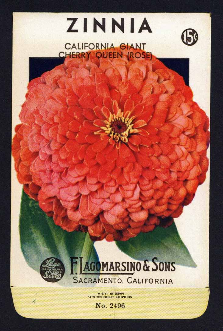 Zinnia Vintage Lagomarsino Seed Packet, Cherry Queen