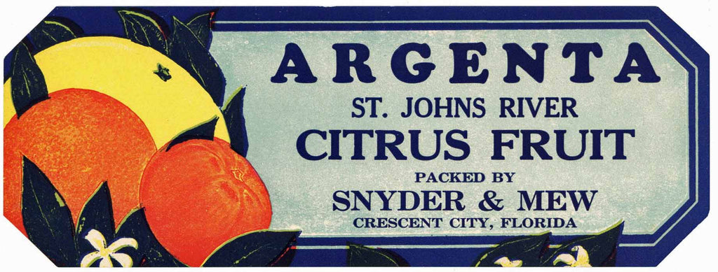 Argenta Brand Vintage Crescent City Florida Citrus Crate Label