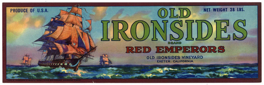 Old Ironsides Brand Vintage Exeter Grape Crate Label