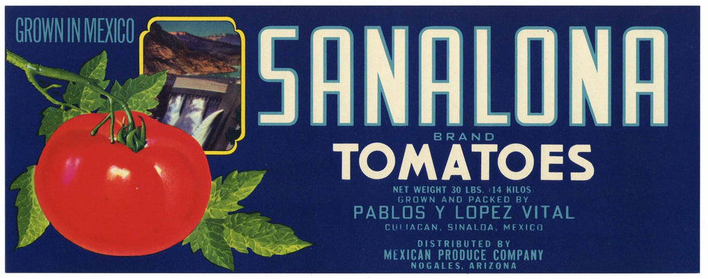 Sanalona Brand Vintage Nogales Arizona Tomato Crate Label