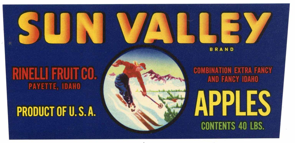 Sun Valley Brand Vintage Payette Idaho Apple Crate Label
