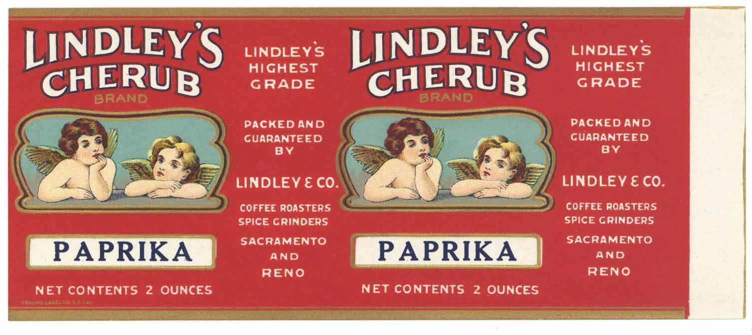 Lindley's Cherub Brand Vintage Sacramento Spice Can Label, Paprika