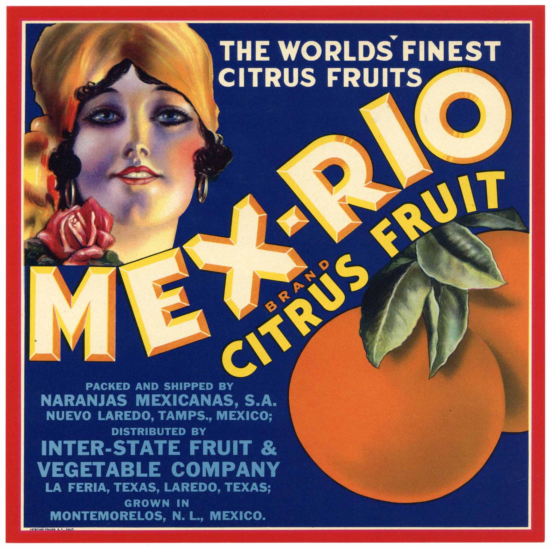 Mex-Rio Brand Vintage Texas Citrus Crate Label, 9x9