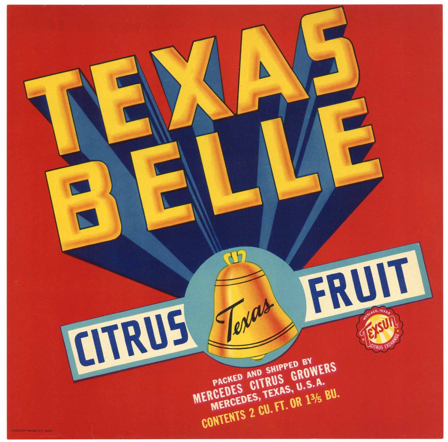 Texas Belle Brand Vintage Mercedes, Texas Citrus Crate Label