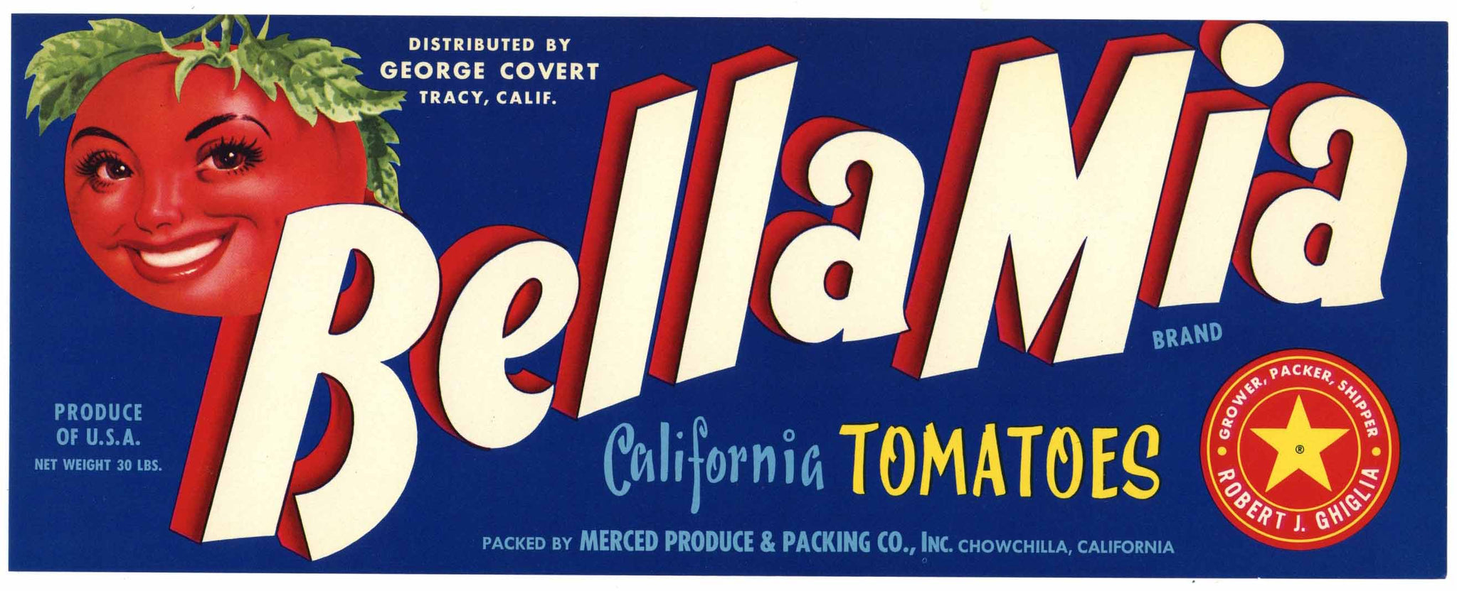 Bella Mia Brand Vintage Chowchilla California Tomato Crate Label