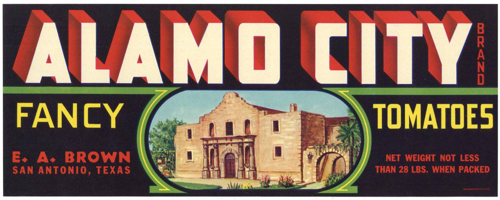 Alamo City Brand Vintage San Antonio Texas Tomato Crate Label, large