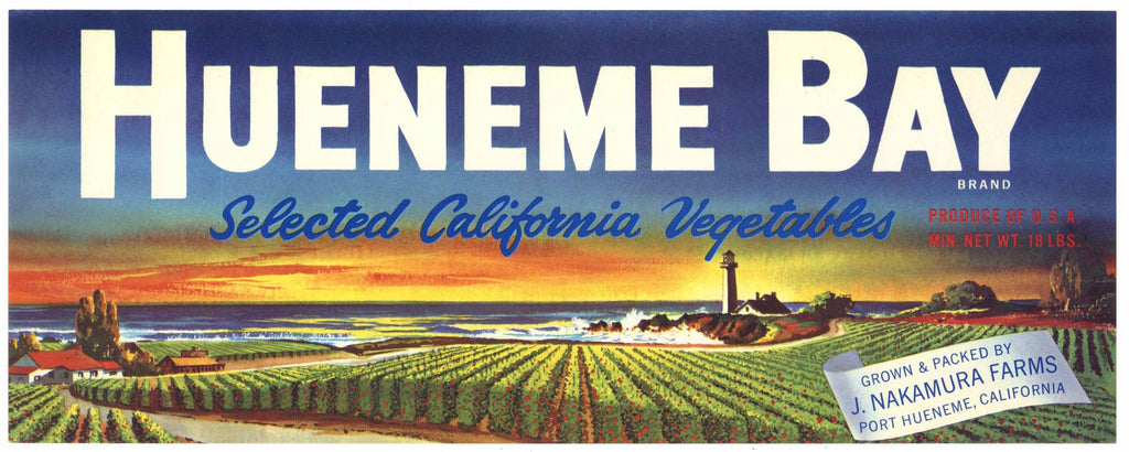Hueneme Bay Brand Vintage Port Hueneme California Vegetable Crate Label