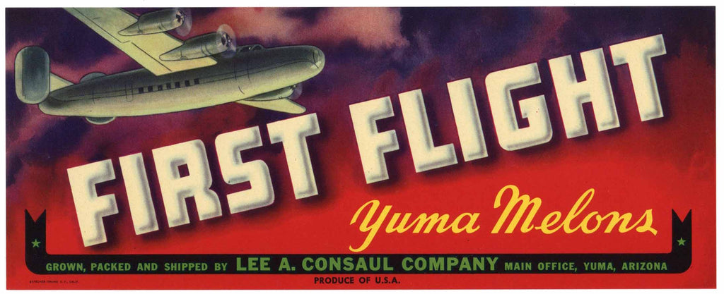 First Flight Brand Vintage Yuma Arizona Melon Crate Label