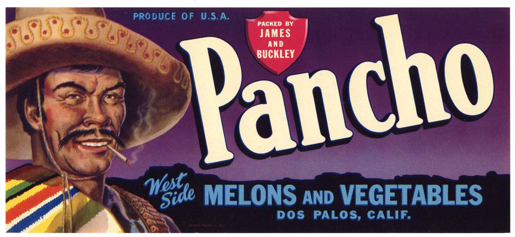 Pancho Brand Vintage Dos Palos California Melon Crate Label